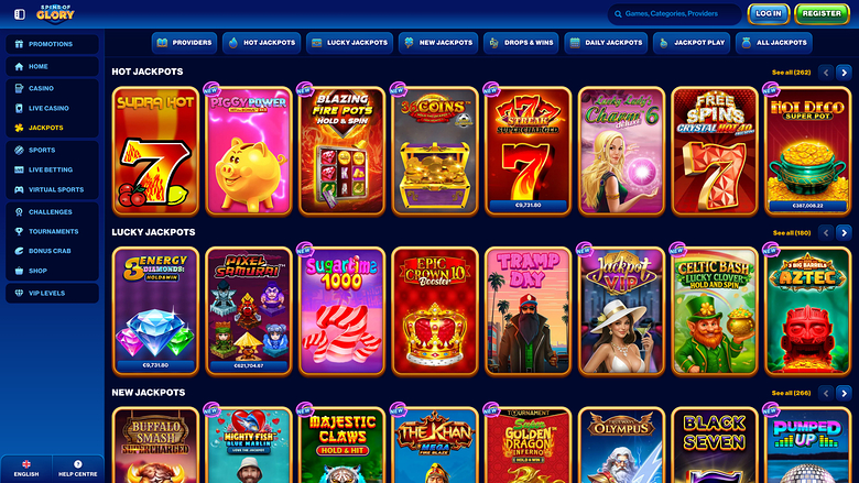 Jackpot du casino Spin Of Glory sur ordinateur