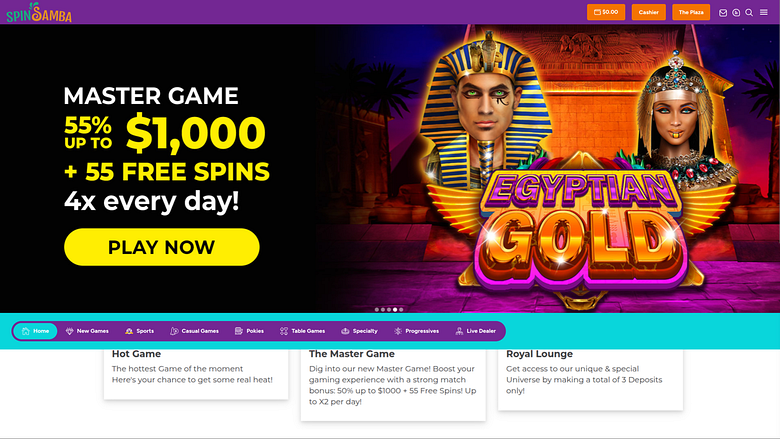 Pagina iniziale desktop di Spin Samba Casino