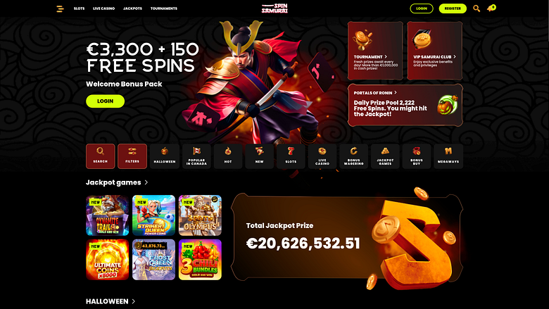 Page d'accueil du casino Spin Samurai pour ordinateur