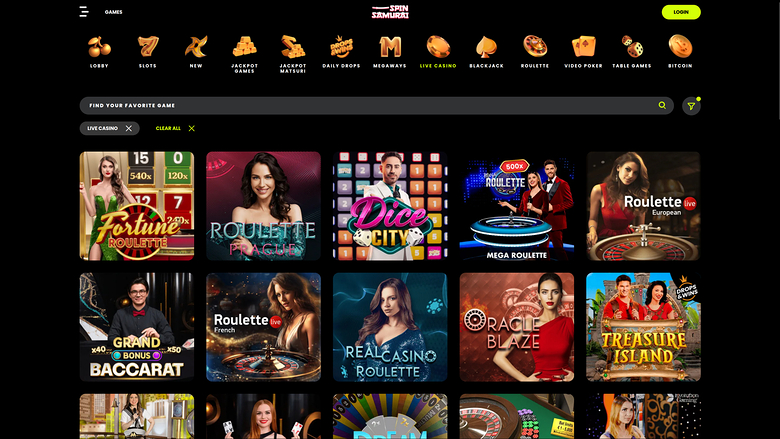 Spin Samurai Casino Desktop Live Dealer