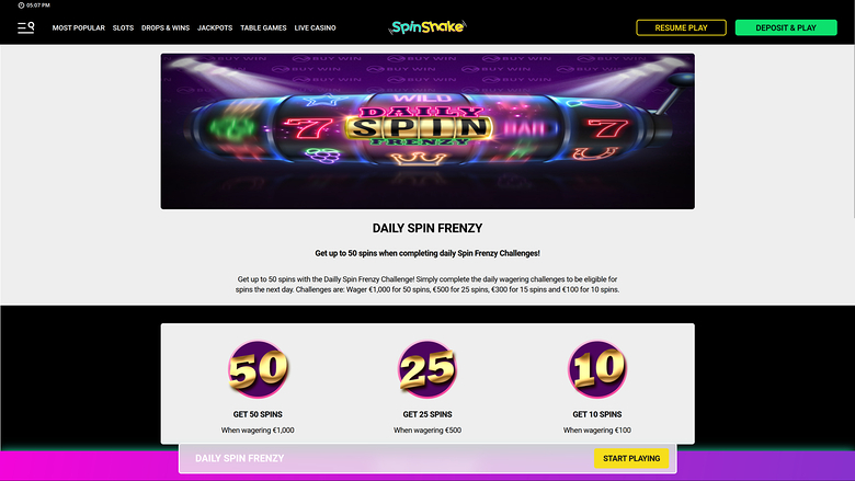 Tour quotidien de bureau de Spin Shake Casino