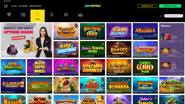 Jeux de bureau de Spin Shake Casino