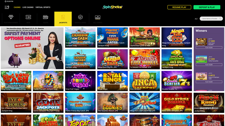 Jackpot de bureau de Spin Shake Casino