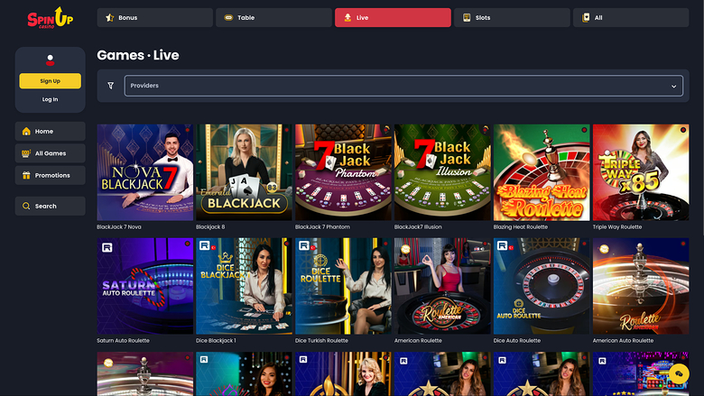 Croupier en direct sur bureau de Spin Up Casino