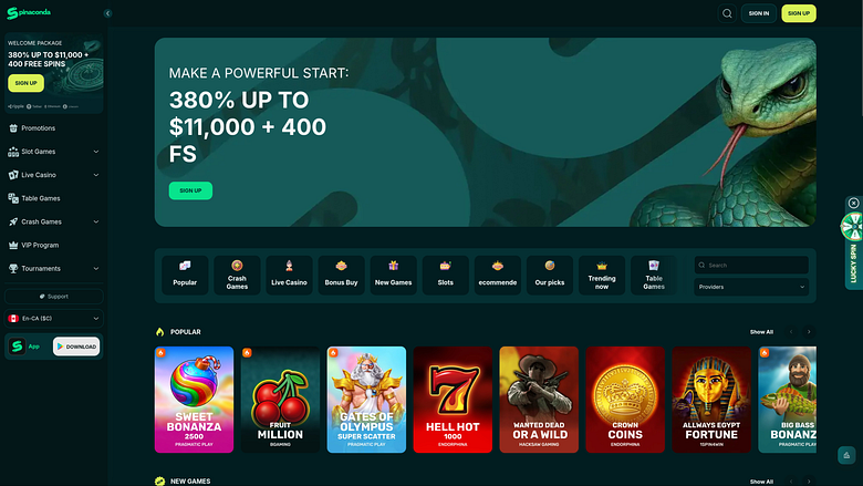Spinaconda Casino Desktop Homepage