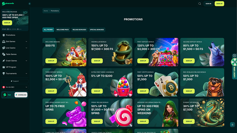Spinaconda Casino Desktop Promotions