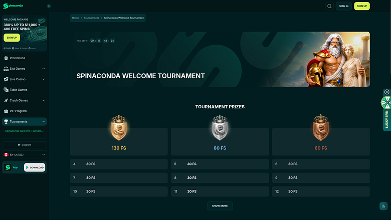 Spinaconda Casino Desktop Tournaments