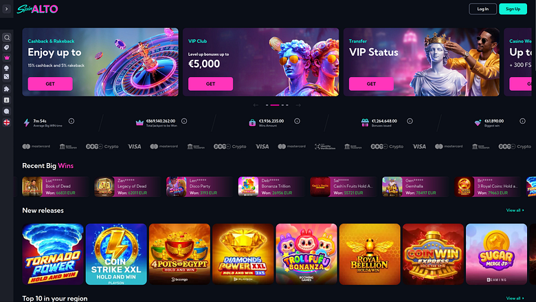Page d'accueil du casino Spinalto pour ordinateur