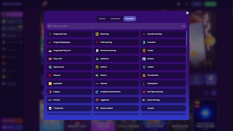 Spinando Casino Desktop Game Developers