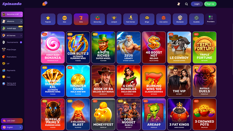 Spinando Casino Desktop Games