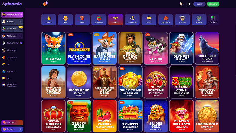 Spinando Casino Desktop Jackpot