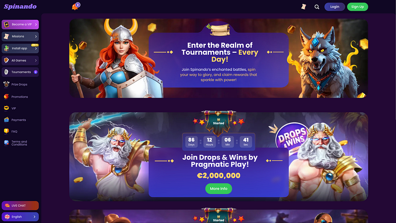 Spinando Casino Desktop Tournaments