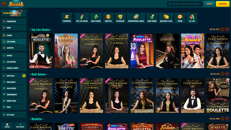 Croupier en direct sur bureau de Spinanga Casino