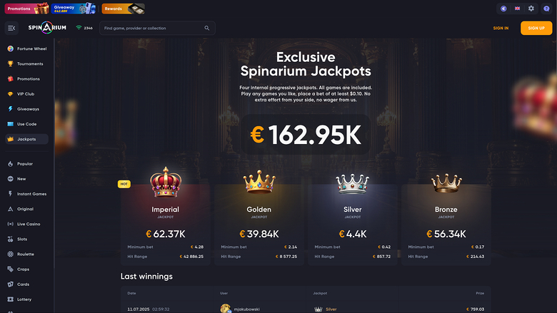 Bote de escritorio de Spinarium Casino