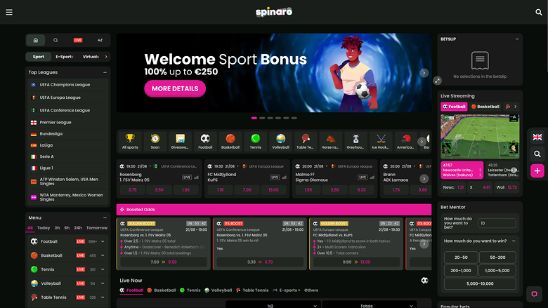 Спортивные игры Spinaro Casino для настольных ПК
