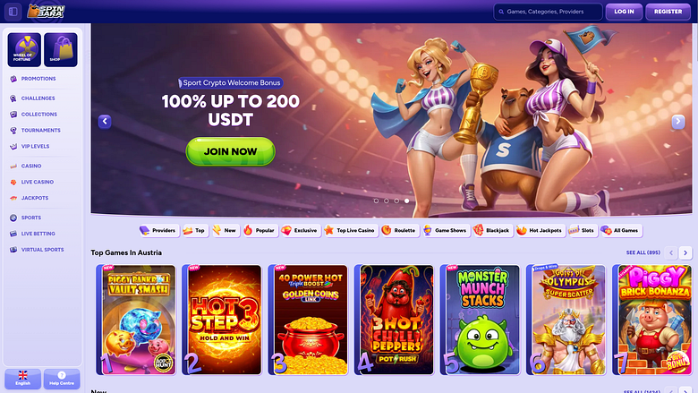 Página de inicio de escritorio de Spinbara Casino