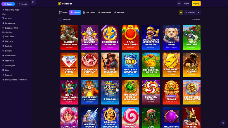 Игры Spinbet Casino для компьютера