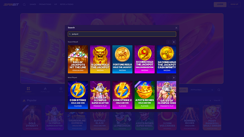 SpinBit Casino Desktop Jackpot