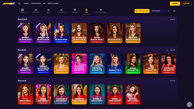 SpinBit Casino Desktop Live Dealer