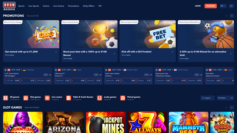 Página de inicio de escritorio de Spinbookie Casino