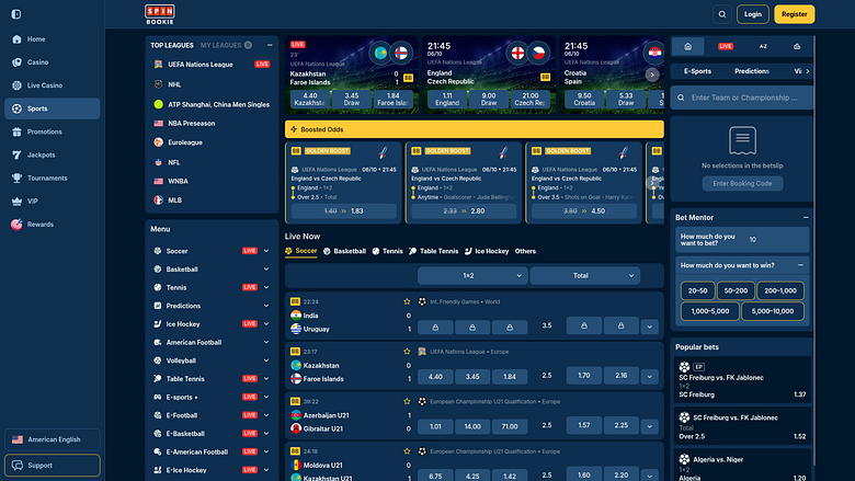 Спорт на ПК в Spinbookie Casino