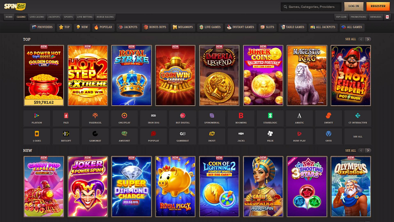 Скриншот страницы игр казино Spinboss