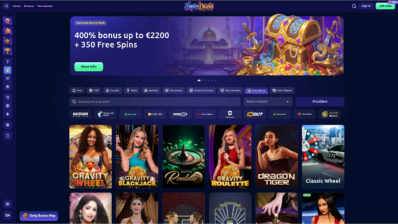 SpinDjinn Casino Desktop Live Dealer
