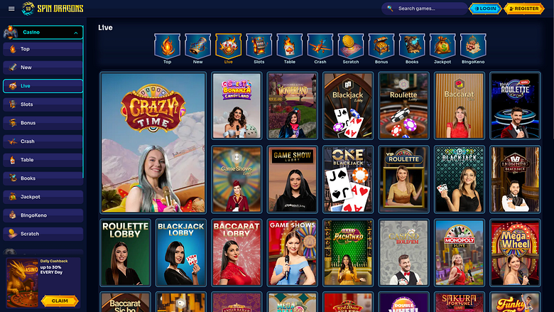 Croupier en direct sur ordinateur de SpinDragons Casino