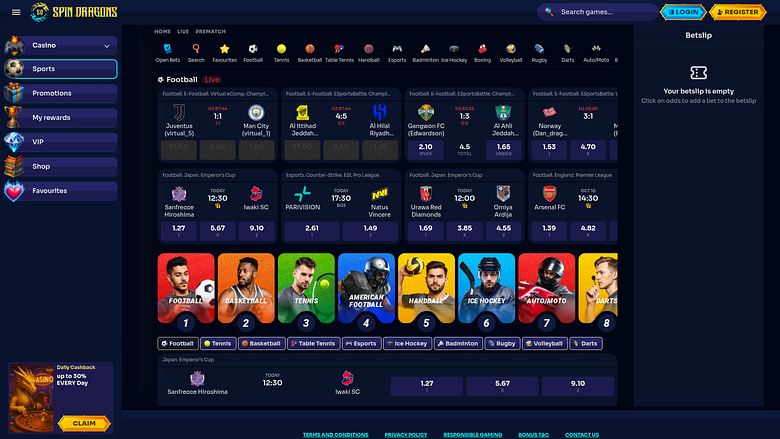 Sports sur ordinateur du casino SpinDragons