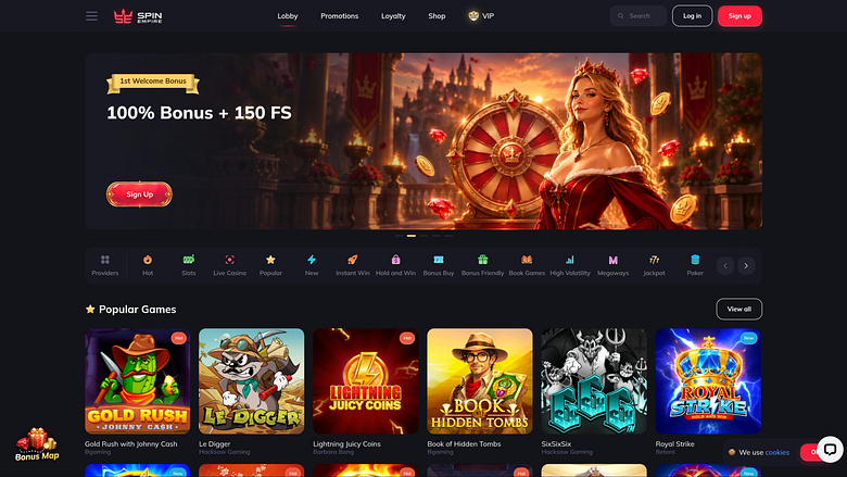 Página de inicio de SpinEmpire Casino para escritorio