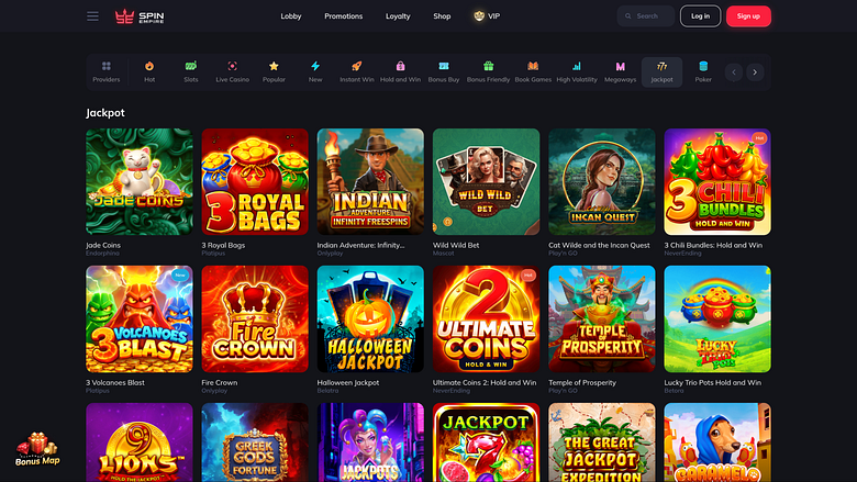 Jackpot de escritorio del casino SpinEmpire