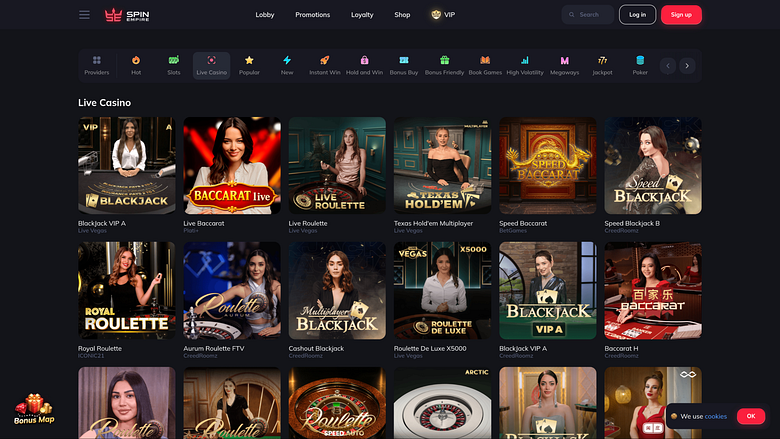 Casino SpinEmpire con crupier en vivo para escritorio