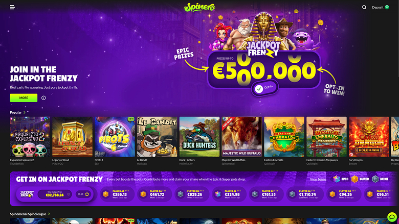 Spinero Casino Desktop-Startseite