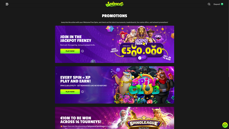 Spinero Casino Desktop-Aktionen