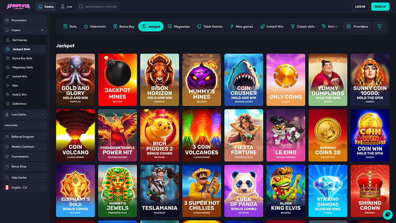 Jackpot de bureau du casino Spinfever