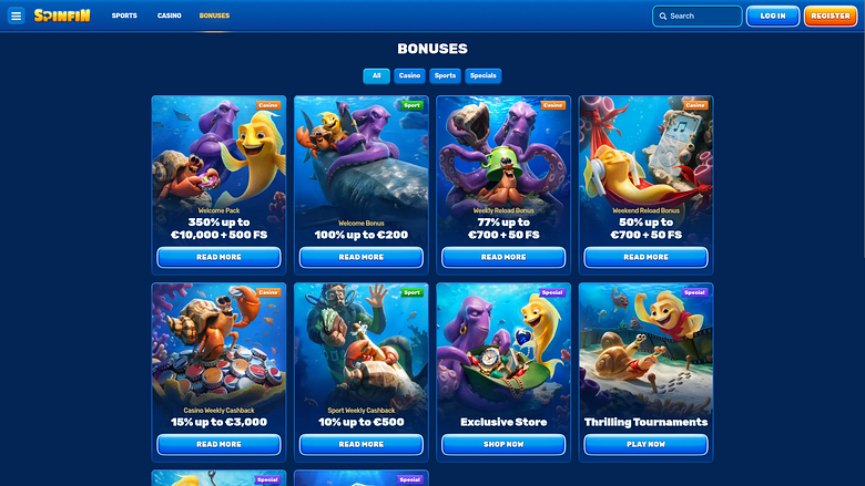 Spinfin Casino Desktop Promotions