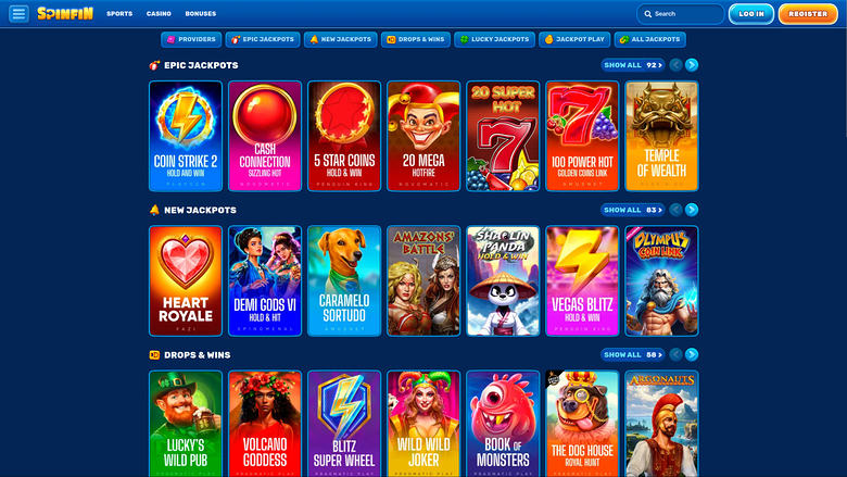 Джекпот казино Spinfin на рабочем столе