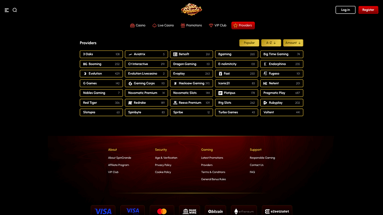 Captura de pantalla de Spingrande Casino para ordenador realizada por desarrolladores de videojuegos.