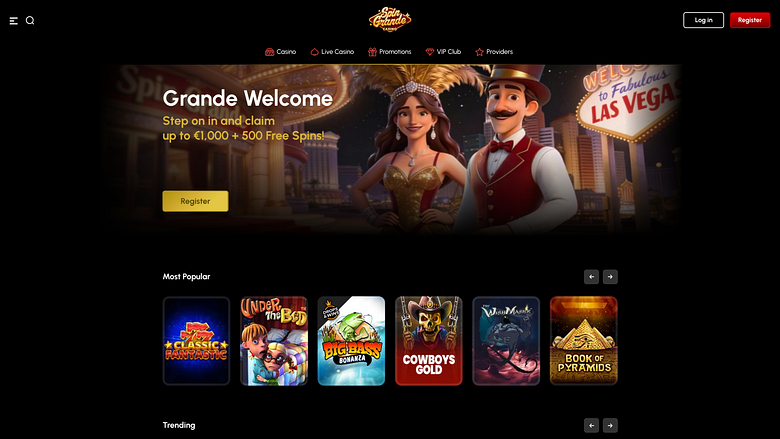 Captura de pantalla de la página de inicio de Spingrande Casino