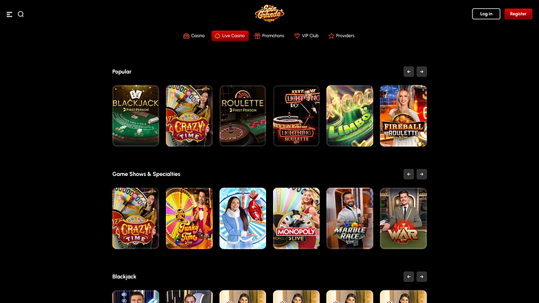 Captura de pantalla de los crupieres en vivo de Spingrande Casino para ordenador