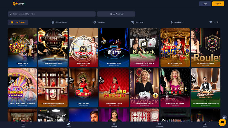 Казино Spinhub с живыми дилерами