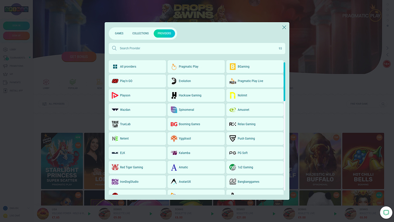 Développeurs de jeux de bureau Spinia Casino