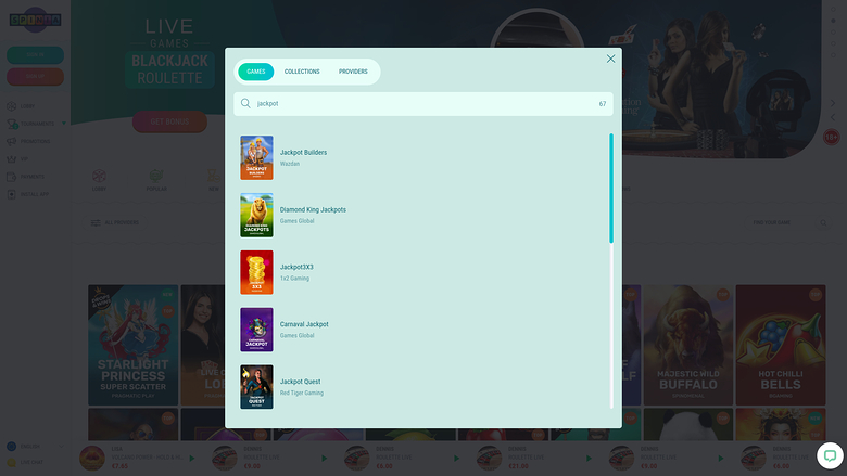 Jackpot de bureau du casino Spinia