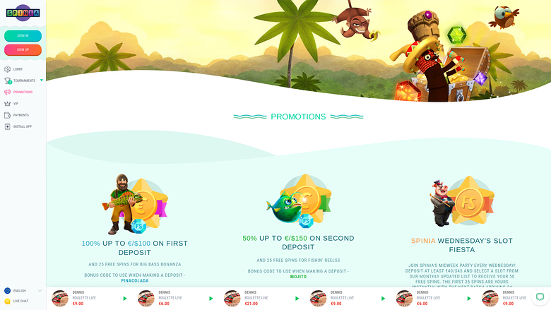 Promotions de bureau du casino Spinia