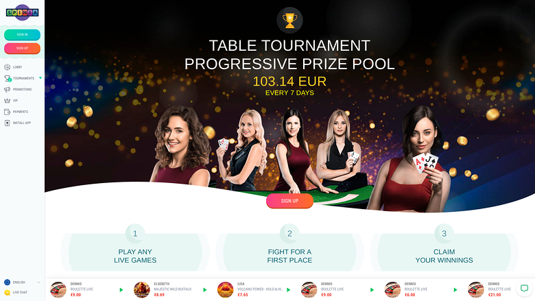 Tournois de casino Spinia sur ordinateur