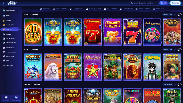 Jackpot de bureau du casino Spinight