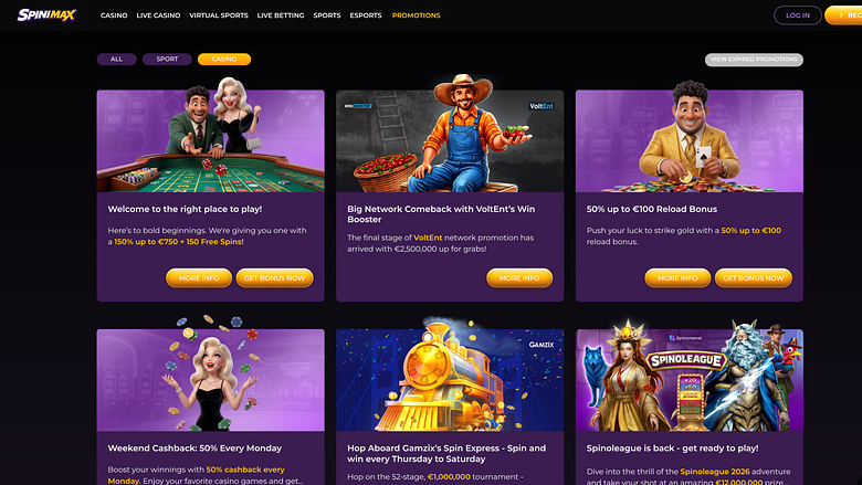 Spinimax Casino Desktop-Aktionen
