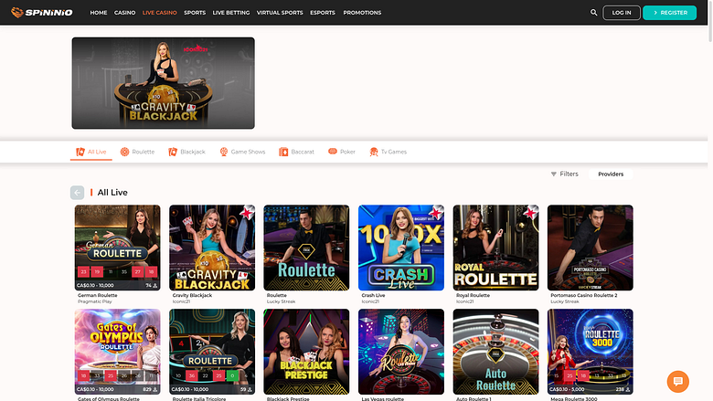 Spininio Casino live dealer