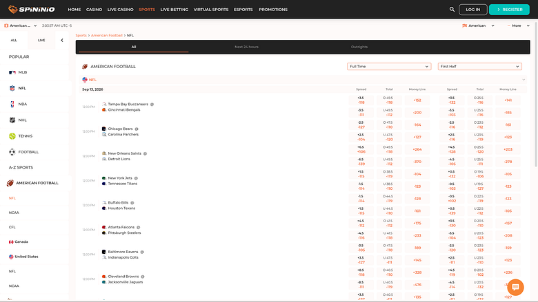 Spininio Casino Desktop Sports