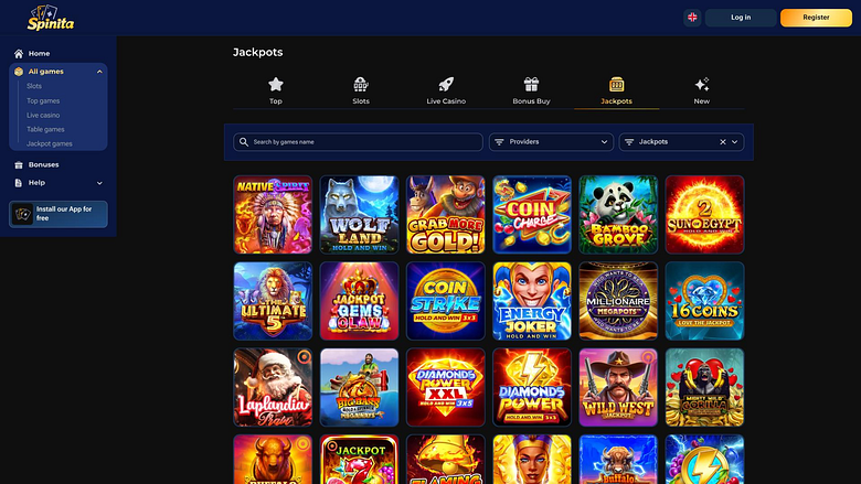 Spinita Casino jackpot page